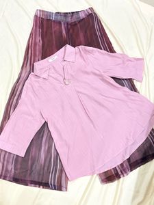 Purple Striped Palazzo Pants with Pink Kurta