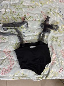 Black Corset Ribbon Tie Shoulders