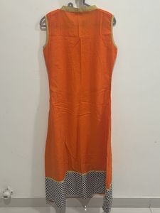 Vibrant Orange Sleeveless Slit Kurta