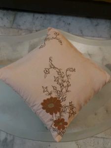 Beige Decorative Cushion Cover w Floral Embroid