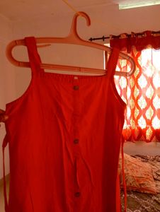 Bright Orange Sleeveless Button-Up Dress