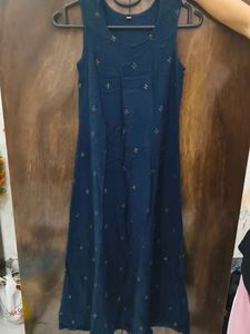 Dark Blue Embroidered Sleeveless Kurta
