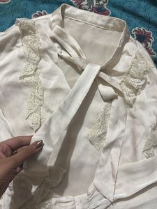 Elegant White Lace Trimmed neck tie top