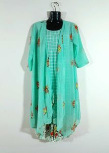Sea Green Printed Overcoat Style Kurta Set