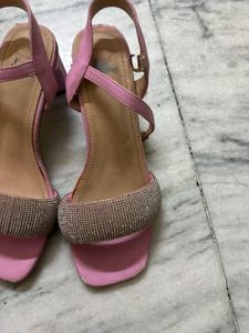 Sparkly Pink Block Heels Sandals
