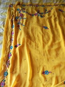 Beautiful Yellow Embroidered Saree
