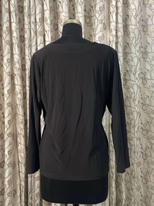 Chic Black Long Sleeve Top with Decorative Tie Det
