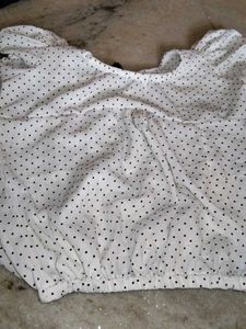 White Polka Dot Top with Tie Detail