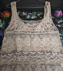 Cream Crochet Lace Sleeveless long Top