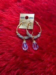 💖 Gold Crystal Drop Hoop - Designer Party Earring