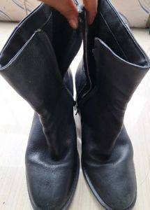 Black Faux Leather Block Heel Ankle Boots