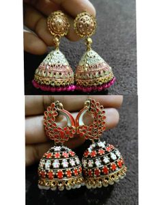 Red and Pink Jhumka Earrings Combo
