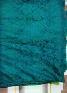 Elegant Teal Floral Lace Saree