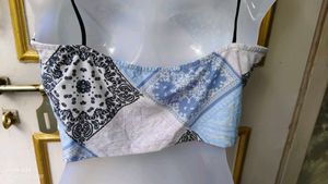 Blue Patchwork Crop Top