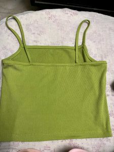 Green Ribbed Cropped Tank Top