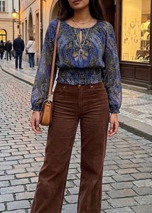Blue Paisley Print Smocked Waist Blouse