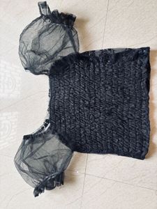 Black Sequined Sheer Sleeve Blouse