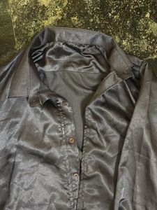 Sleek dark Violet Satin Button-Up Shirt