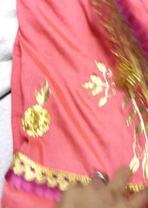 pink Rajasthani Ghota patti Saree With Stich Blou