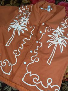 Orange Tropical Print Button-Up Shirt