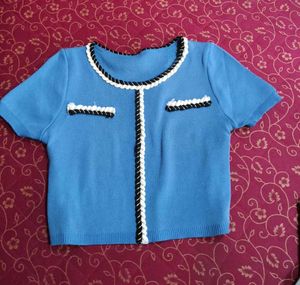 Blue Trimmed Short Sleeve koreanTop