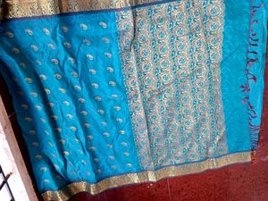 Turquoise Saree with Gold Weave