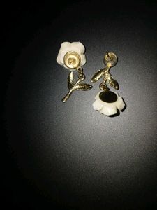 Iridescent White Rose Asymmetric Drop Earrings