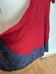 Red Cotton Cold Shoulder Maxi Dress