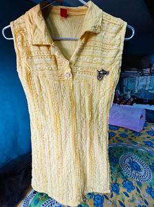 Yellow Sleeveless Lace Top