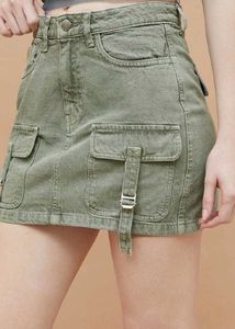Olive Green Cargo Mini Skirt