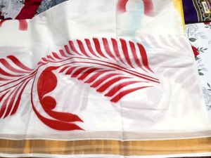 White Saree with Red Floral Print