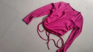 Vibrant Pink Ribbed Long Sleeve Crop Top