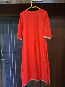 Vibrant Orange Embroidered Kurta