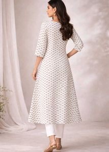 Elegant White Printed Anarkali Kurta