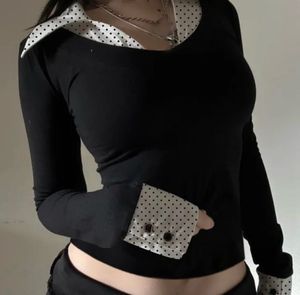 Black Polka Dot Collar Top