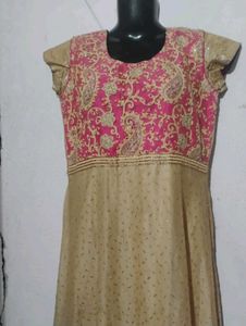 Elegant Pink &amp; Gold Anarkali Gown
