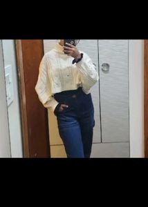 Cream Cable Knit Turtleneck Cropped Sweater