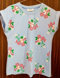 Baby Blue Floral Print T-Shirt