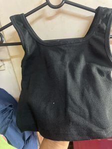 Black Ribbed Crop Tank Top