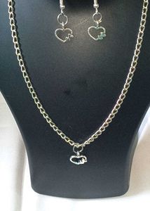 Heart Metal Pendant Chain Necklace &amp; Earring Set