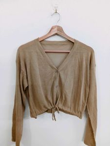 Brown Knit Tie-Front Cardigan