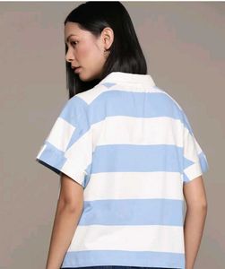 Striped Collared V-Neck Top