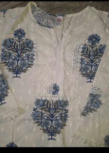Elegant White &amp; Blue Embroidered Kurta Set