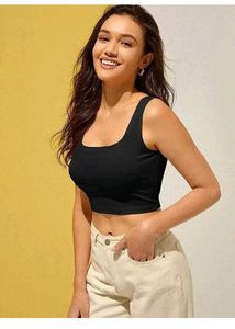 Black Ribbed Cropped Tank