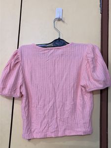 Pink Daisy Embroidered Button-Up Top