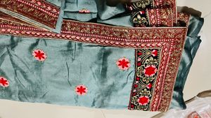 Elegant Embroidered Grey Saree new