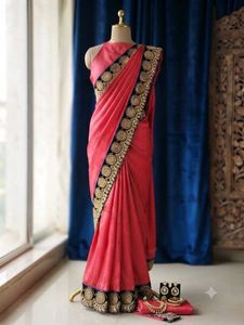Elegant Red Saree with Embroidered Border