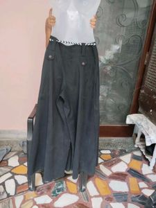 Black Denim Look Divider Skirt Palazzo