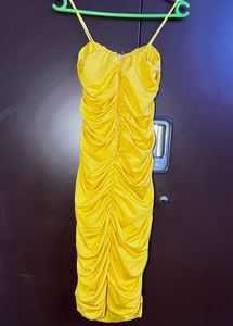 Vibrant Yellow Ruched Bodycon Dress