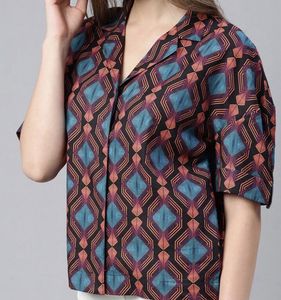 Rareism - Geometric Print Camp Shirt